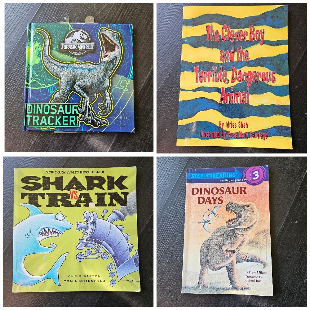 Set of 4 Dinosaurs, Sharks and Animal Hardcover and Softcover Books